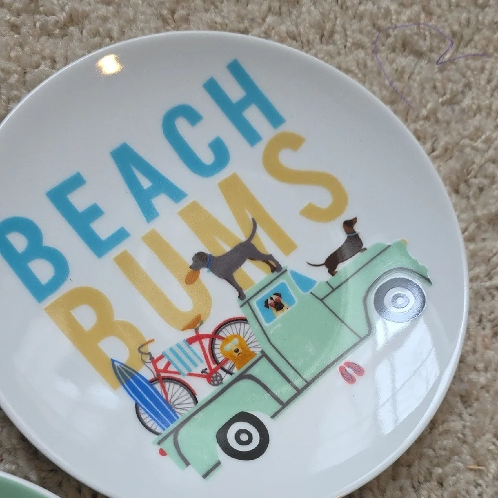 Pier 1 Assorted Appetizer Plates - Beach/Dog Themed Set Of 4